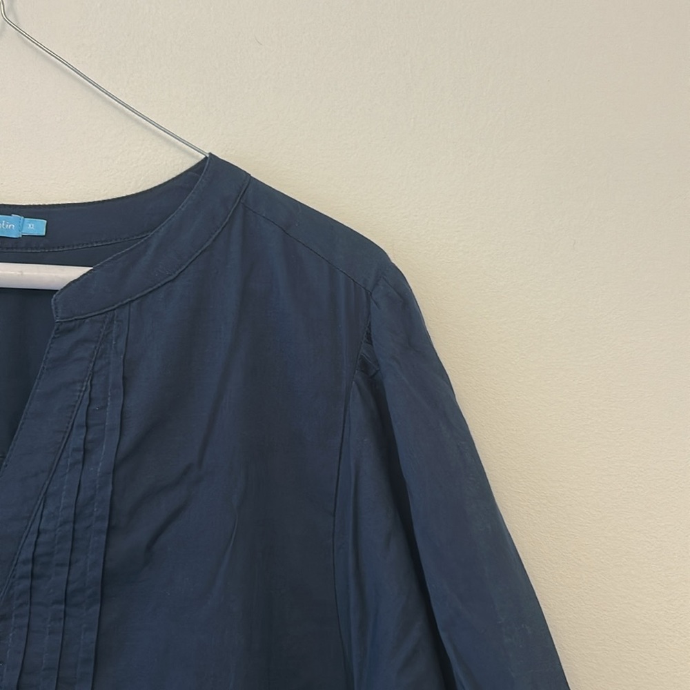 J. McLaughlin 100% Cotton Navy Blue Puff Sleeve Mini Dress